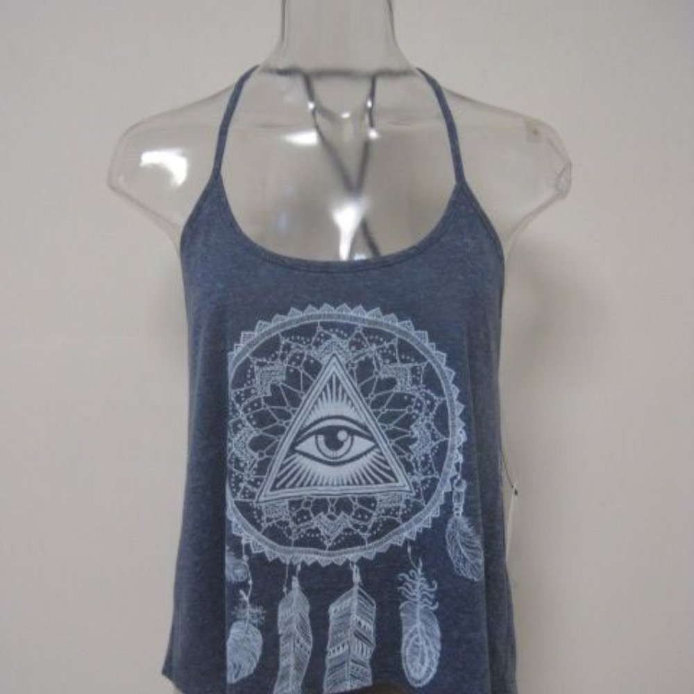 SCREEN PRINT STRAPPY JERSEY TOP NAVY